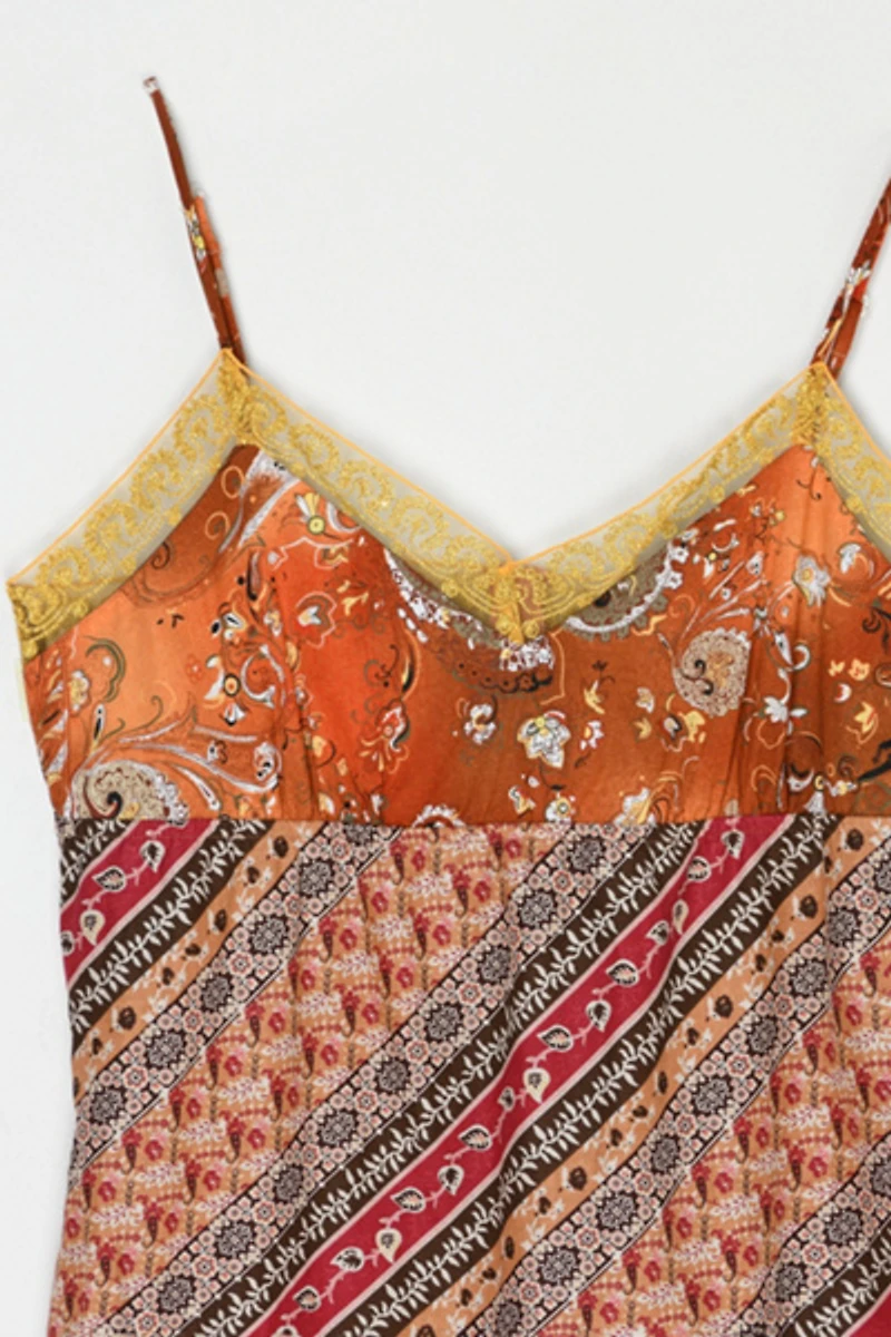 Vintage Y2k Printed Mini Dress with Gold Lace