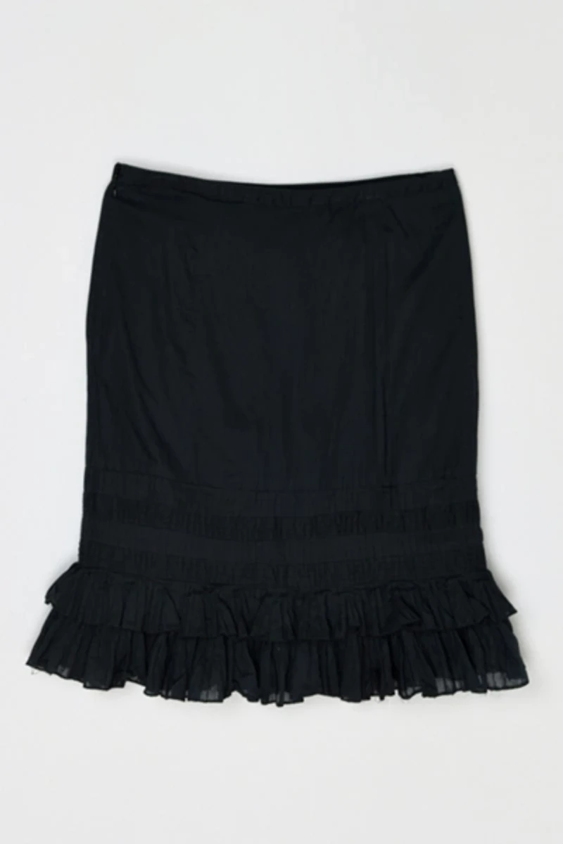 Vintage Y2k Ruffled Black Midi Skirt