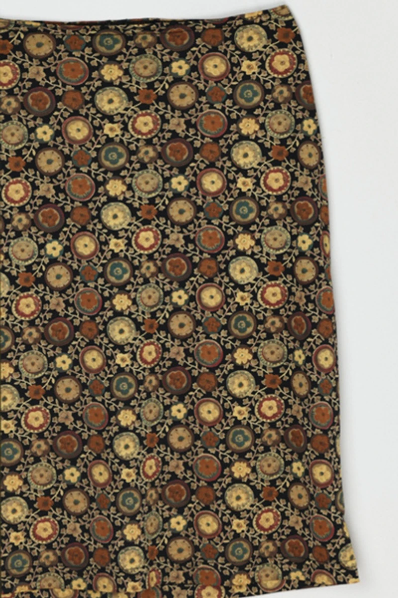 Vintage Y2k Black & Beige Patterned Midi Skirt