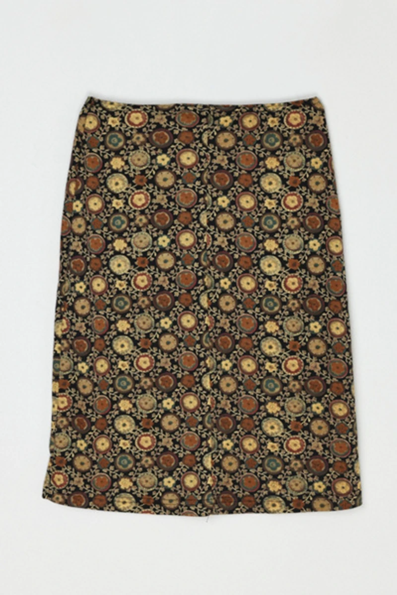 Vintage Y2k Black & Beige Patterned Midi Skirt