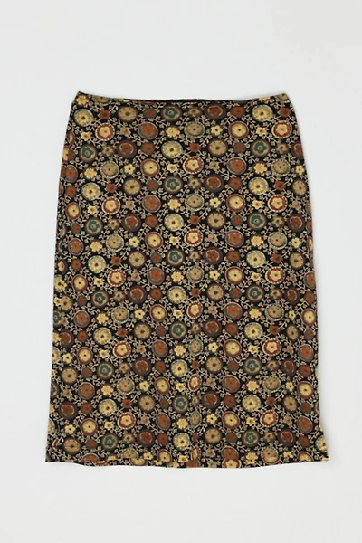 Vintage Y2k Black & Beige Patterned Midi Skirt