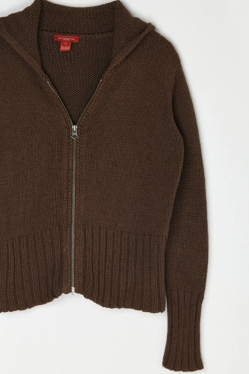 Vintage Y2k Dark Brown Knit Zip Hoodie