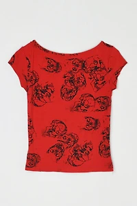 Vintage Y2k Skull Print Ruched V-Neck Top
