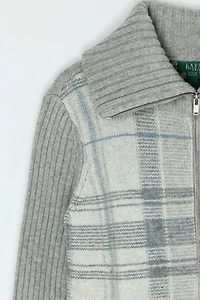 Vintage Y2k Grey Plaid Zip-Up  Knit Jacket