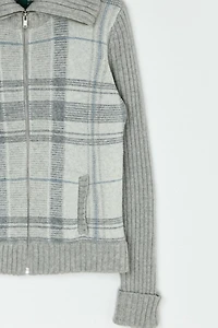Vintage Y2k Grey Plaid Zip-Up  Knit Jacket