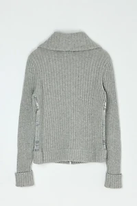 Vintage Y2k Grey Plaid Zip-Up  Knit Jacket