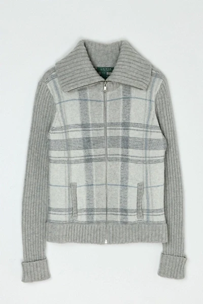 Vintage Y2k Grey Plaid Zip-Up  Knit Jacket
