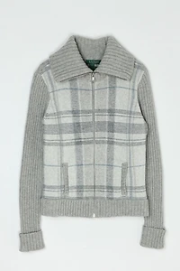 Vintage Y2k Grey Plaid Zip-Up  Knit Jacket