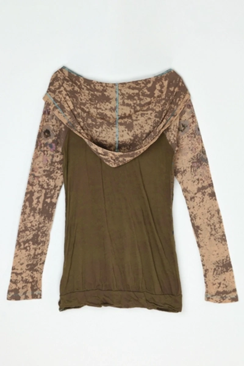 Vintage Y2k Semi-Sheer Printed Hoodie Top