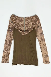 Vintage Y2k Semi-Sheer Printed Hoodie Top