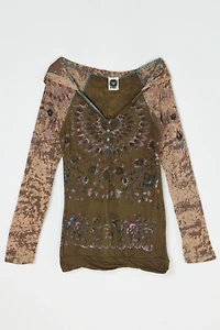 Vintage Y2k Semi-Sheer Printed Hoodie Top