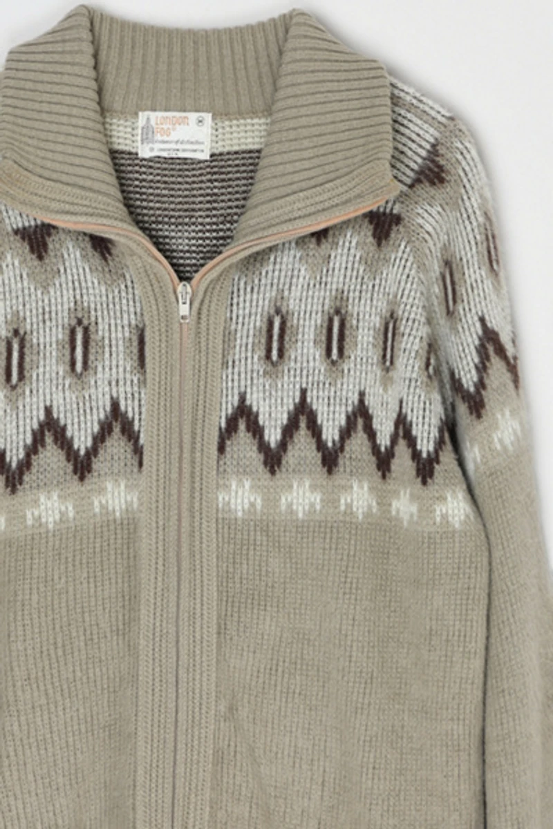 Vintage 1960s London Fog Fair Isle Zip-Up Sweater