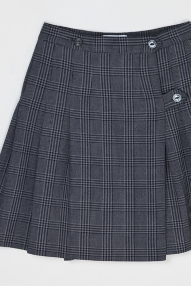 Vintage 90s Dark Grey & Navy Pleated Wrap Mini Skirt