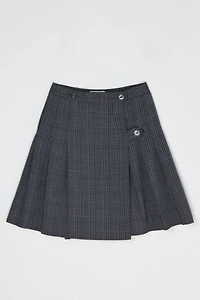 Vintage 90s Dark Grey & Navy Pleated Wrap Mini Skirt