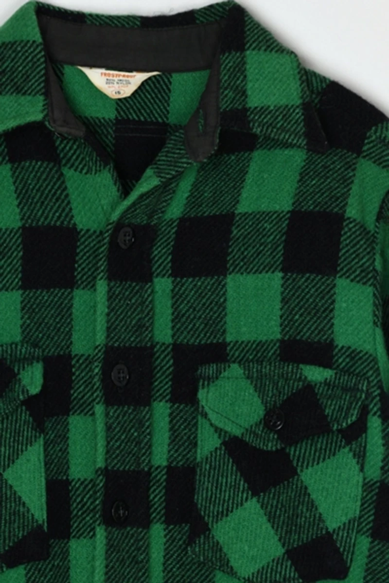 Vintage 70s Green & Black Heavy Wool Flannel Shirt