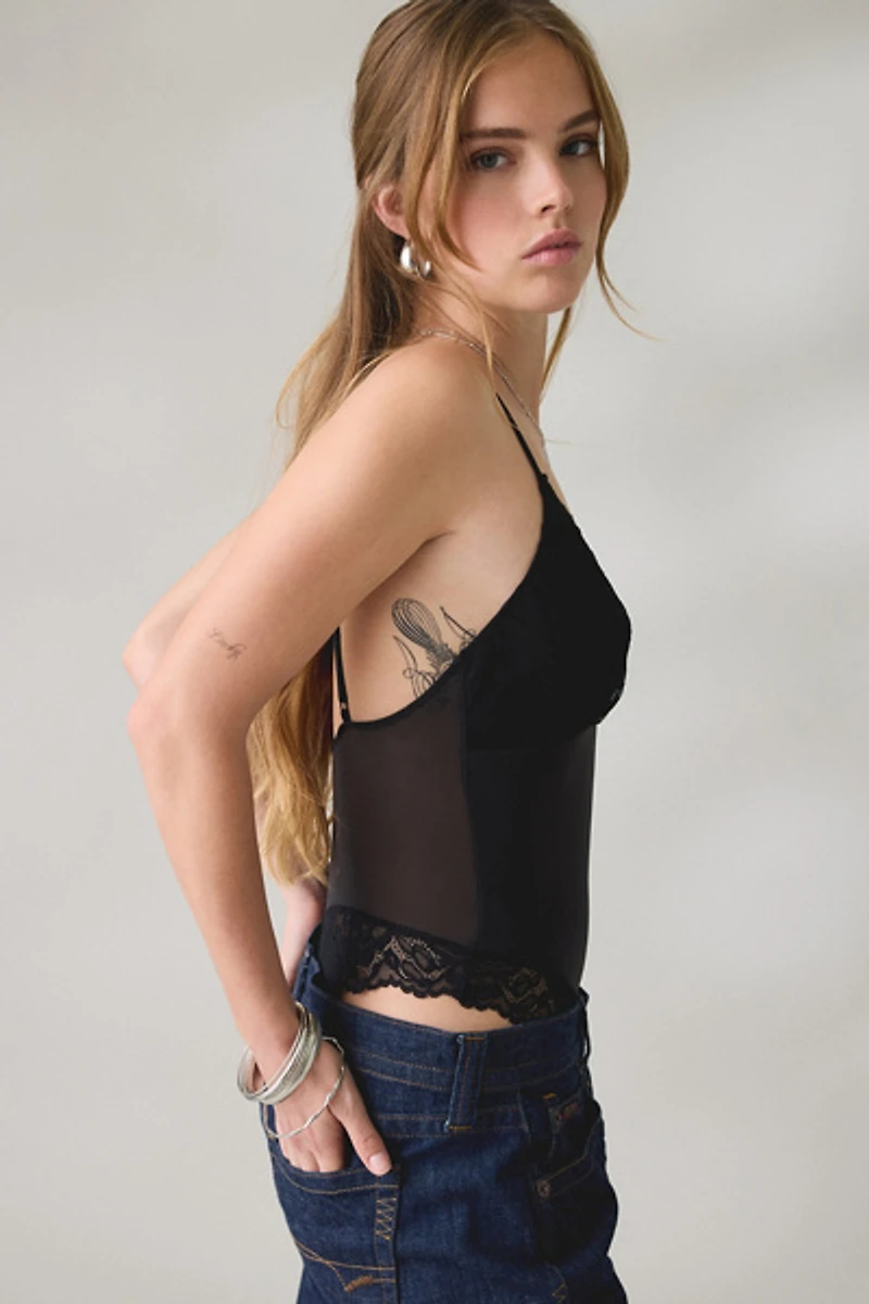 Out From Under Felicity Lace Trim Mesh Cami Bodysuit