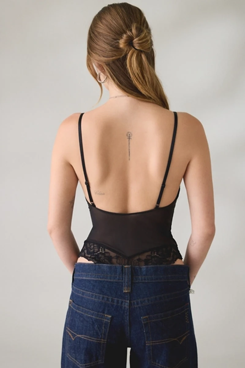 Out From Under Felicity Lace Trim Mesh Cami Bodysuit