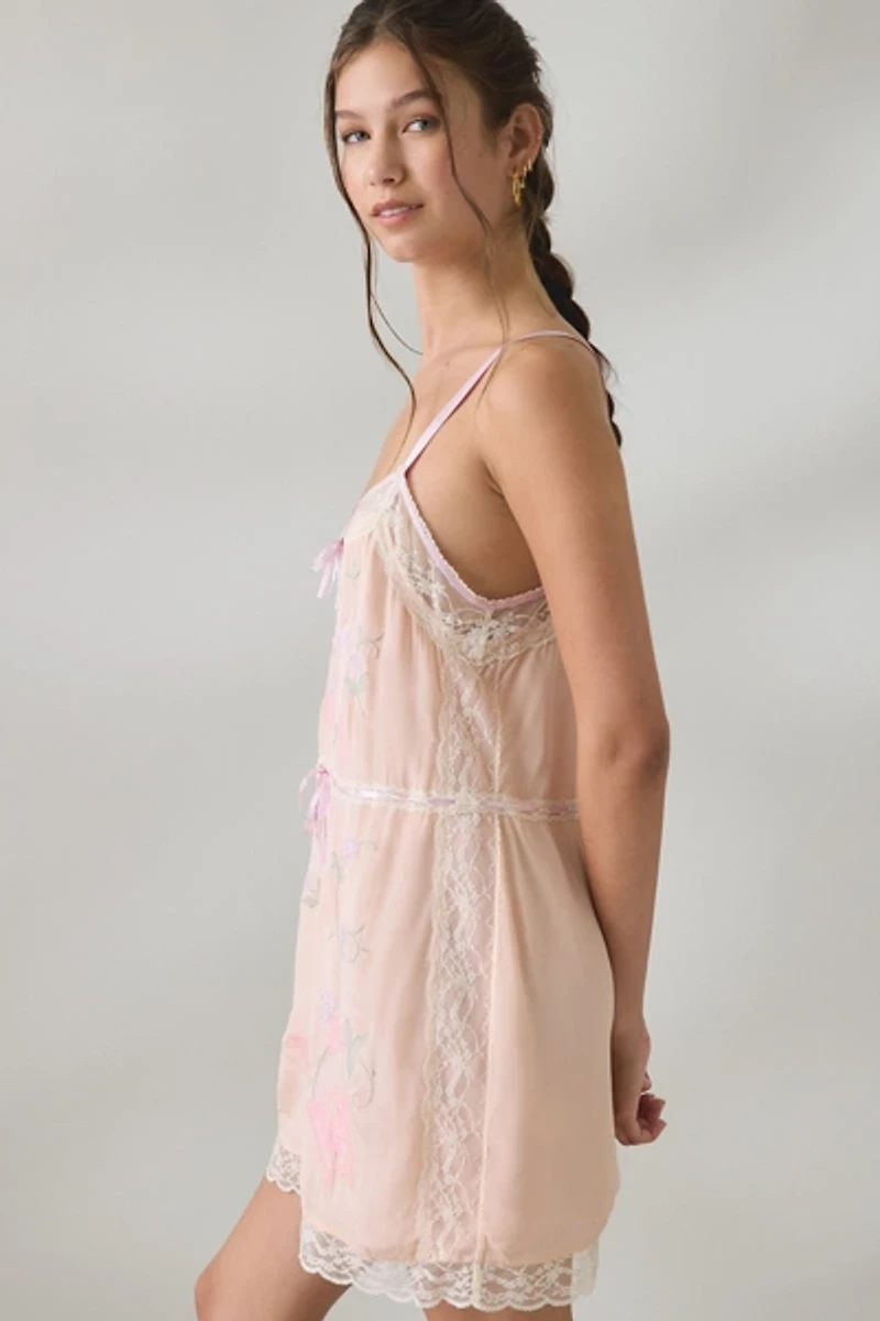 LoveShackFancy Nouvelle Embroidered Butterfly Slip Mini Dress