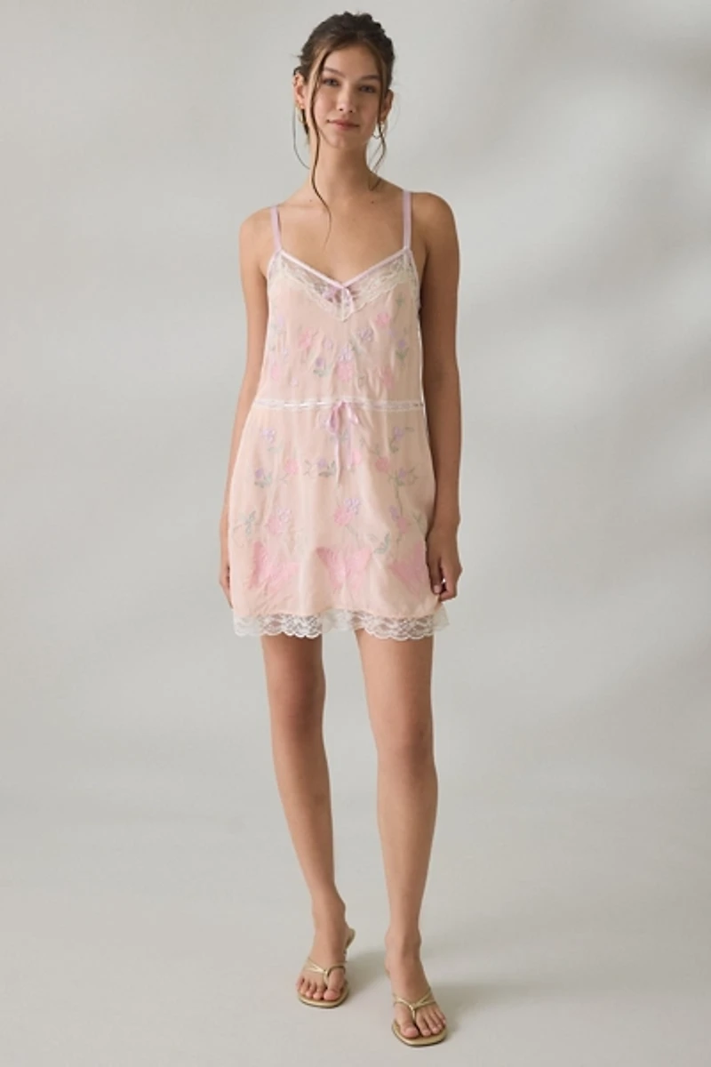 LoveShackFancy Nouvelle Embroidered Butterfly Slip Mini Dress