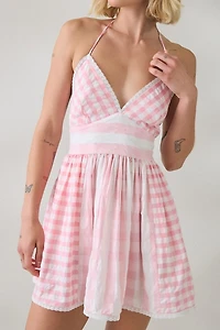 LoveShackFancy Arletta Watermelon Waves Cotton Halter Mini Dress