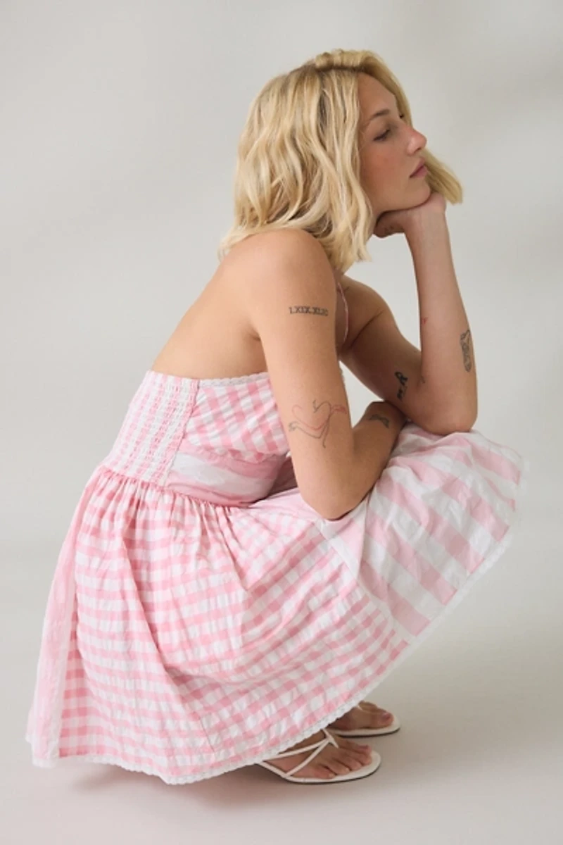 LoveShackFancy Arletta Watermelon Waves Cotton Halter Mini Dress