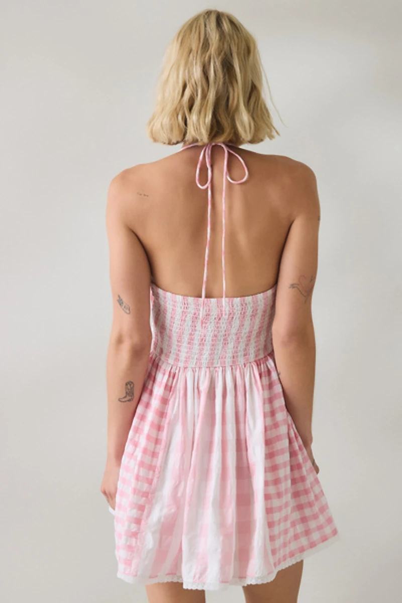LoveShackFancy Arletta Watermelon Waves Cotton Halter Mini Dress