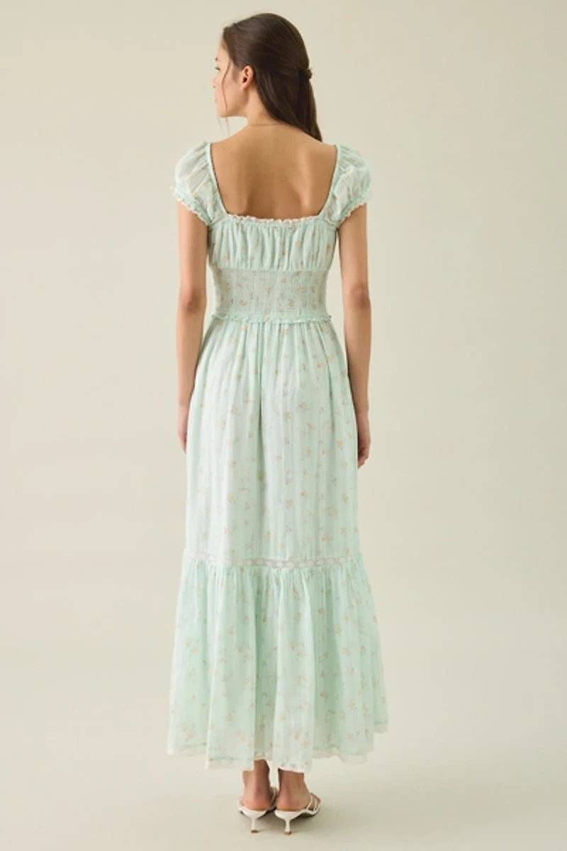 LoveShackFancy Lyssara Puff Sleeve Smocked Midi Dress