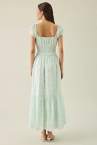 LoveShackFancy Lyssara Puff Sleeve Smocked Midi Dress