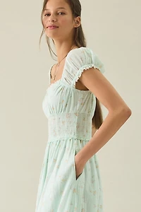 LoveShackFancy Lyssara Puff Sleeve Smocked Midi Dress