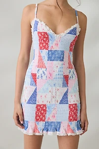 LoveShackFancy Solier Heartland Patchwork Smocked Mini Dress