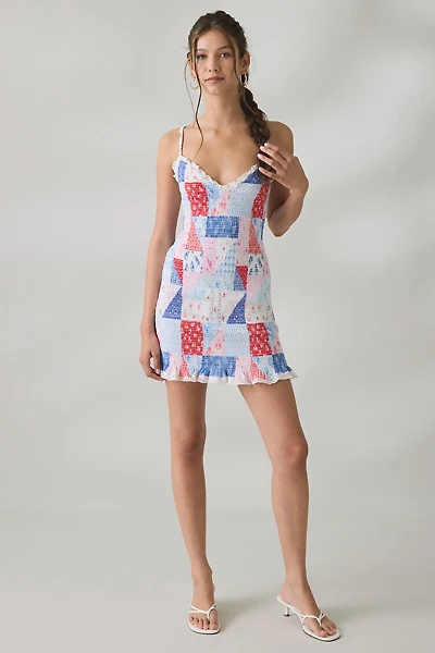 LoveShackFancy Solier Heartland Patchwork Smocked Mini Dress