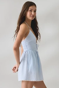 LoveShackFancy Khloe Gingham Halter Neck Mini Dress