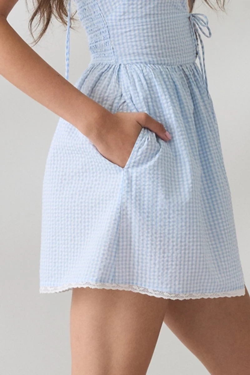 LoveShackFancy Khloe Gingham Halter Neck Mini Dress