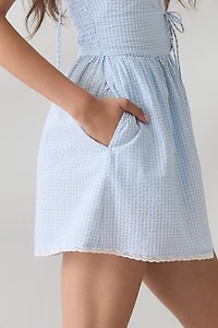 LoveShackFancy Khloe Gingham Halter Neck Mini Dress
