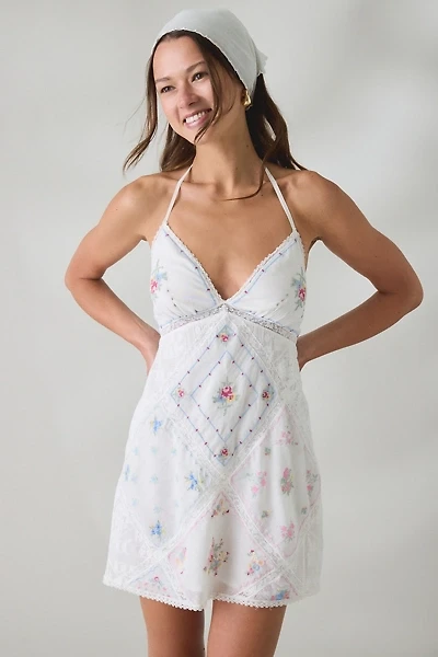 LoveShackFancy Elira Embroidered Patchwork Halter Mini Dress