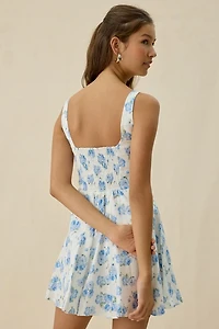 LoveShackFancy Nabi Blue Marina Floral Linen Mini Dress