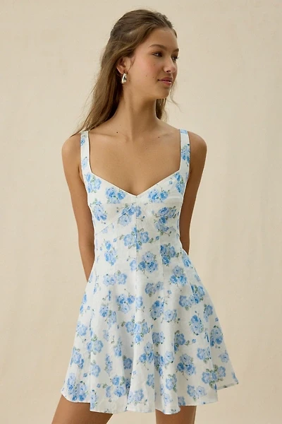 LoveShackFancy Nabi Blue Marina Floral Linen Mini Dress