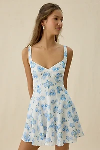LoveShackFancy Nabi Blue Marina Floral Linen Mini Dress