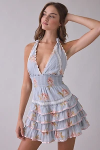 LoveShackFancy Kerch Cotton Halter Mini Dress