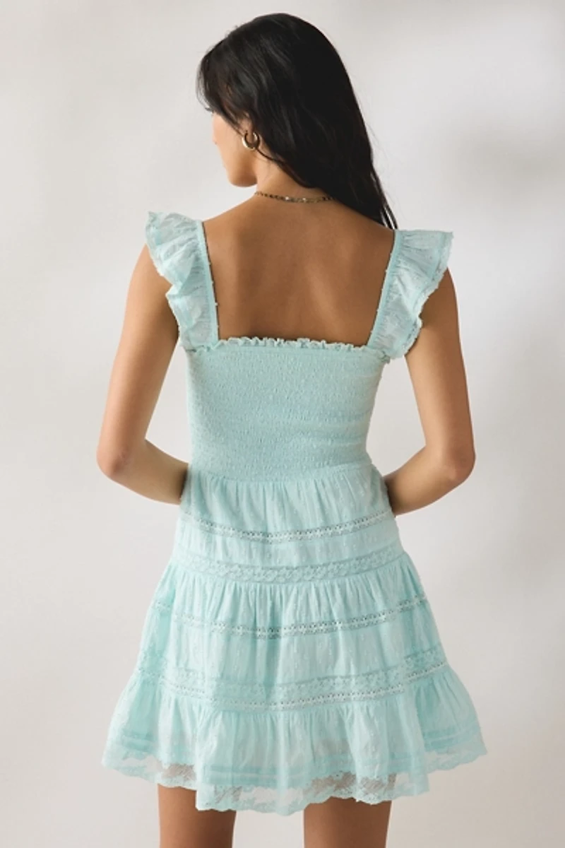 LoveShackFancy Colbera Lace Trim Smocked Mini Dress