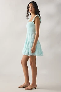 LoveShackFancy Colbera Lace Trim Smocked Mini Dress