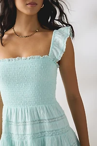 LoveShackFancy Colbera Lace Trim Smocked Mini Dress