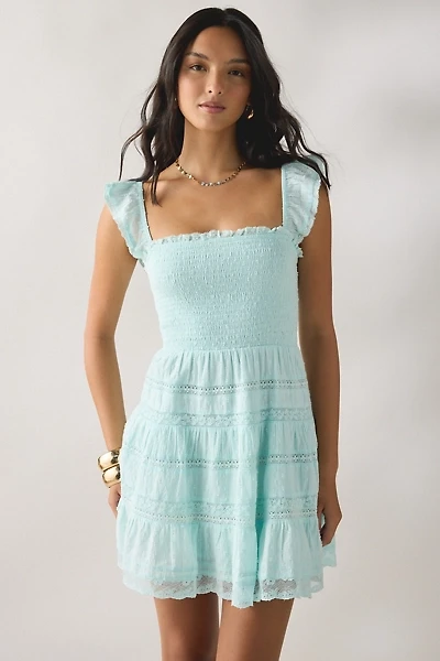 LoveShackFancy Colbera Lace Trim Smocked Mini Dress