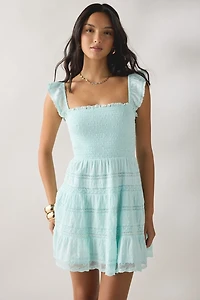 LoveShackFancy Colbera Lace Trim Smocked Mini Dress