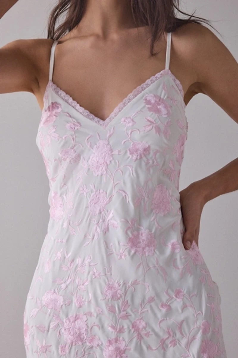 LoveShackFancy Evalette Floral Jacquard Asymmetric Fringe Maxi Dress