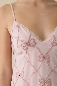 LoveShackFancy Shella Beaded Bow Mini Dress