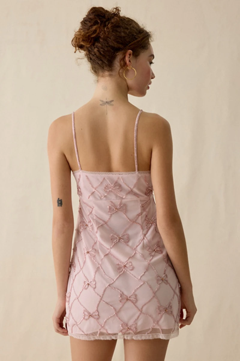 LoveShackFancy Shella Beaded Bow Mini Dress