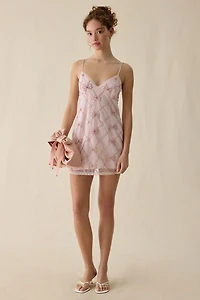 LoveShackFancy Shella Beaded Bow Mini Dress