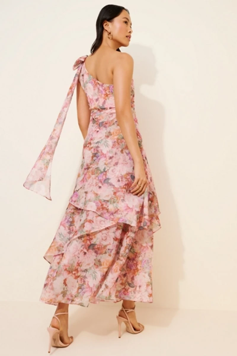 Lulu's Amara One Shoulder Tiered Maxi Dress