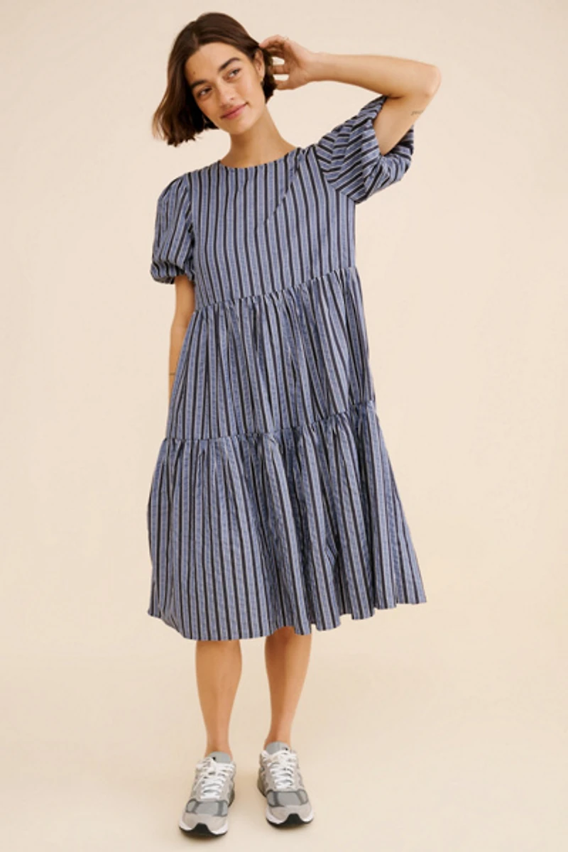 Glamorous Striped Puff Sleeve Midi Dress